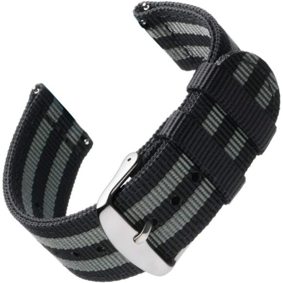 Watch Straps - Premium Nylon Quick Release Replacement Watch Bands - Black/Gray - Picture 1 of 7